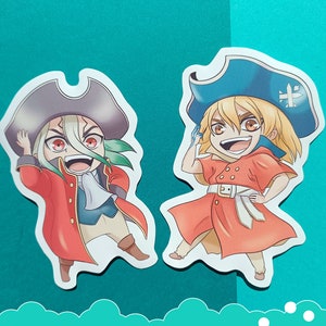 The Island arc stickers, matte and glossy, stones vinyl stickers, senku and nanami, season 3, pirate senku