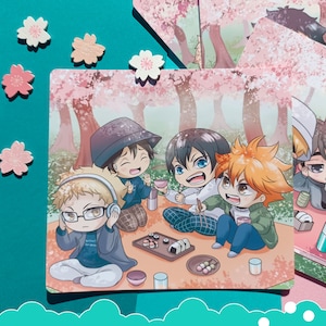 Hanami Picknick Volleyball Jungen Kunstdruck, HQ Frühling Kunstdruck, Sakura Blumen Illustration Satinpapier, Kagehina, Kuroken, Atsukita, Bokuaka
