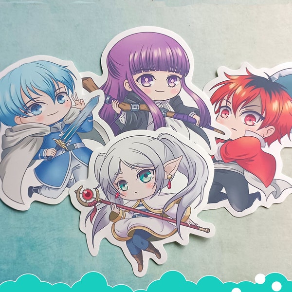 Traveling mage frieren stickers, magician elf, himmel hero anime, hero journey, stark, matte and glossy