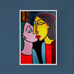 Kissing Men and Women Abstract Print , Kissing Print, Women Printable