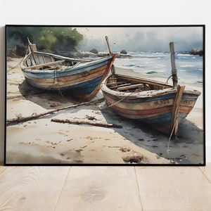 Vintage Boats Watercolor,  Watercolor Print, Boat seaside Watercolor, Boats Decor, Ocean Wall Decor, Digital Download Print, printable art