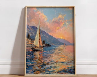 Impressionist Sailboat Sunset Painting | Nautical Wall Art (Digital Download)