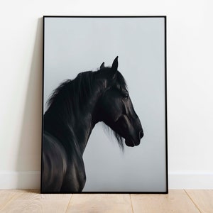 Minimalistische Fotografie eines schwarzen Pferdes, japanischer Minimalismus - Tier Wand Kunst Hochwertige Kunst - Druckbare Wand Kunst - Pferd Wand Dekor