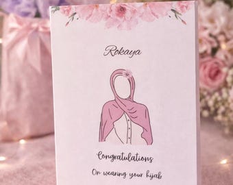 Tarjeta de felicitación personalizada con hiyab, tarjeta de felicitación islámica, tarjeta de felicitación con hiyab para niña musulmana.