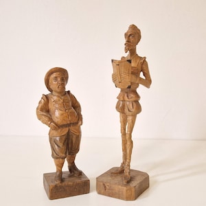 Vintage Ouro Artesania Don Quixote and Sancho Panza Figurines – Hand Carved Wood Statues – Spanish Folk Art Decor