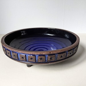 Eke Bjerén Signed Art Scandinavian Pottery Bowl GABRIEL SWEDEN Mid Century Modern Design Cobalt Blue Glaze