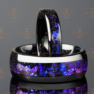 Black Tungsten Carbide Galaxy Opal mannen vrouwen edelsteen ring, charme minimalistische ring gepersonaliseerd cadeau voor bruid, mode fijne sieraden