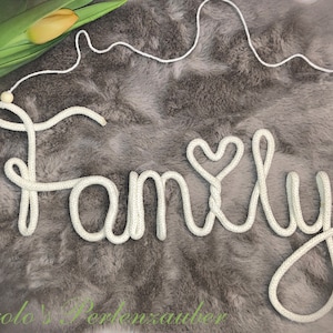 Wire lettering, knit name, name tag