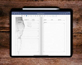 InkQuest Fantasy (DE) Goodnotes template, RPG, notebook for role-playing games, notebook, PDF, 24 covers, double pages, statistics, stickers