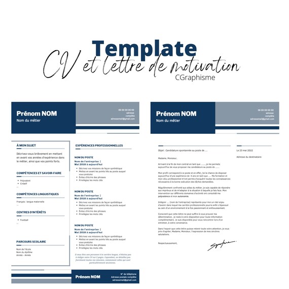 Modèle De CV Moderne Modèle De CV Et Lettre De Motivation - Etsy