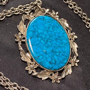 Faux Turquoise Pendant on Silver Tone Chain