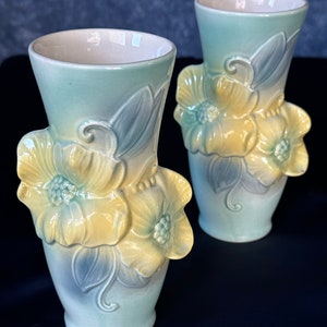 Blue and Yellow ‘Flowers & Leaves’ Vases - Set of Two