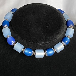 Two Blue Vintage Moonglow Necklace - Choker Style