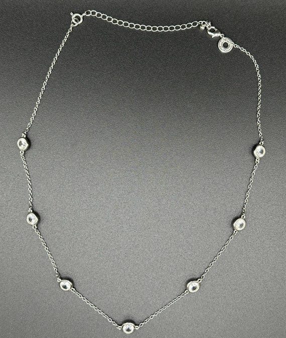 CZ by Kenneth Jay Lane Rhodium Plated Station Nec… - image 3