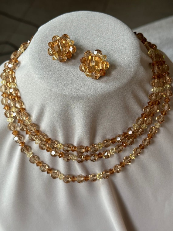 Lisner Triple Strand Faceted Crystal Bead Necklace