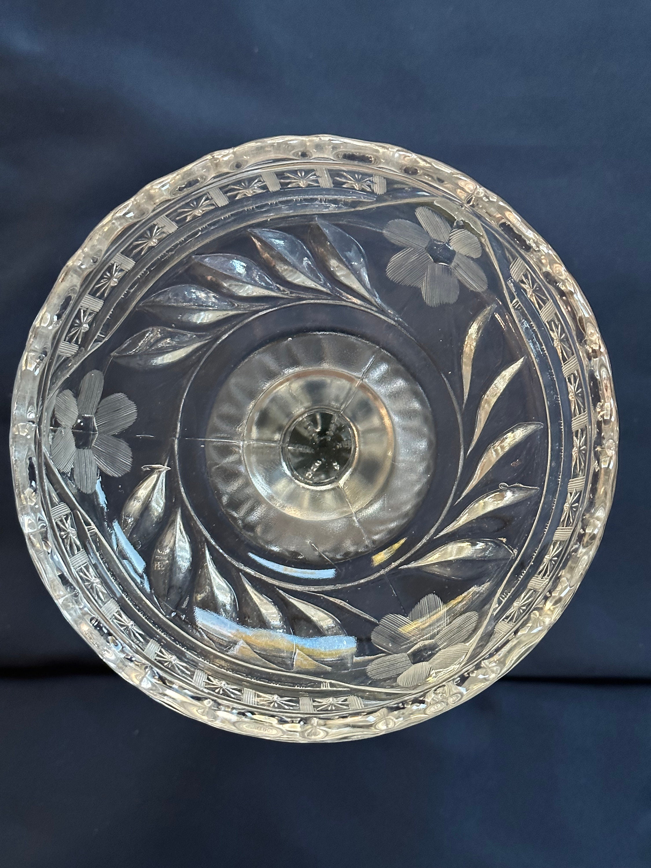 Etched Crystal Compote With Floral Detail & Cut Stem - Etsy