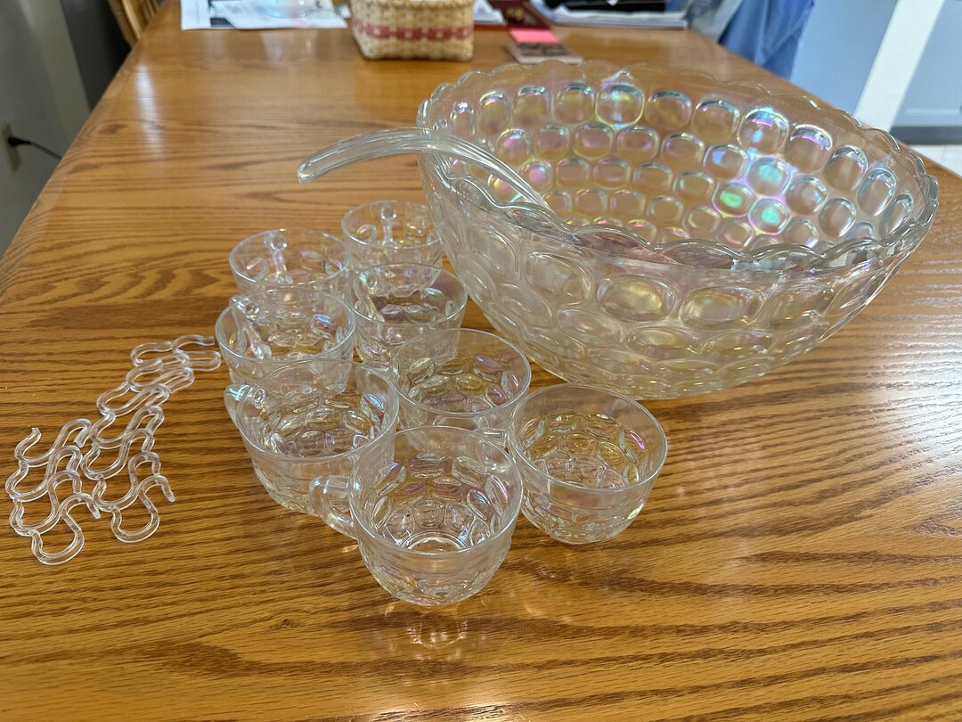 Vtg Federal Glass Iridescent Punch Bowl Set Shower Wedding Etsy