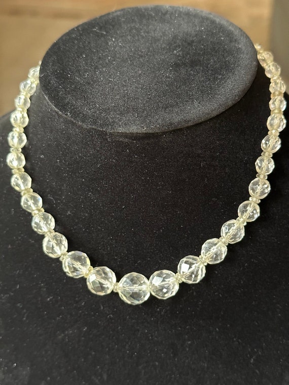 Graduated Faceted Round Clear Bead Vintage Necklac