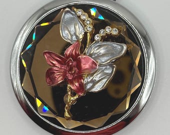 La Paz Baja California Sur Estuche compacto doble con espejo y joyas de flores 3D Raro HTF