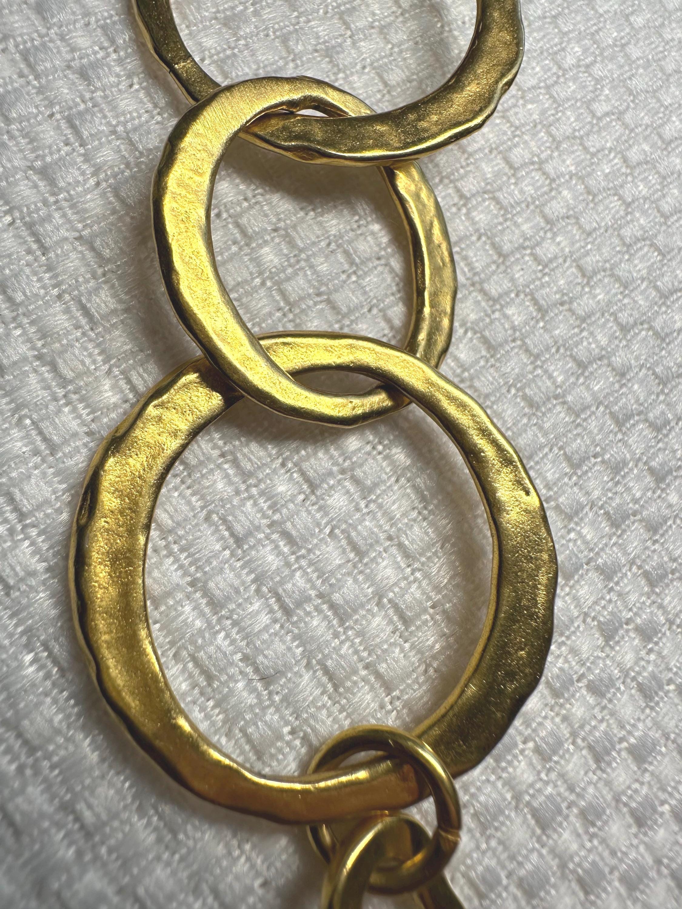 Vintage KJL Circle Link Chain Belt or Necklace with Gold Tone Hook Clasp, Chic KJL Kenneth Jay Lane Hammered Satin Gold Tone Circle Link  main image 3