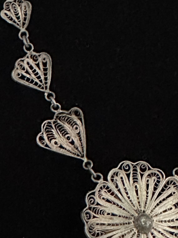 Mexican Silver Floral Filigree Necklace, Vintage - image 8
