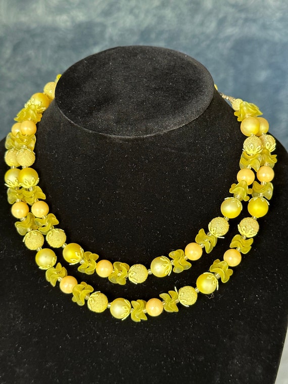 Yellow Faux Pearl & Ruffles Double Strand Necklace