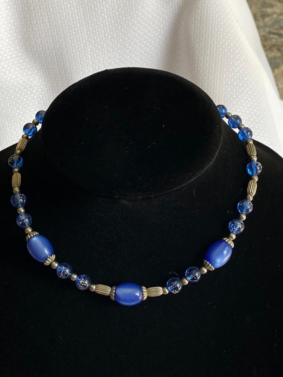 Blue Moonglow & Glitter Bead Choker Necklace