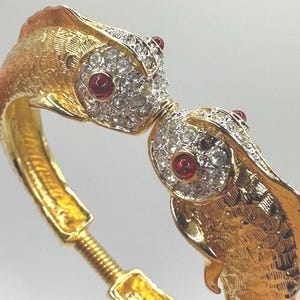 Kenneth Jay Lane KJL Golden Kissing Fish Bangle Cuff Bracelet Rare