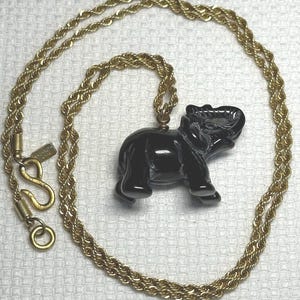 KJL Kenneth Jay Lane Black Elephant Single Charm Twisted Rope Necklace 33 Inches 84 cm Vintage