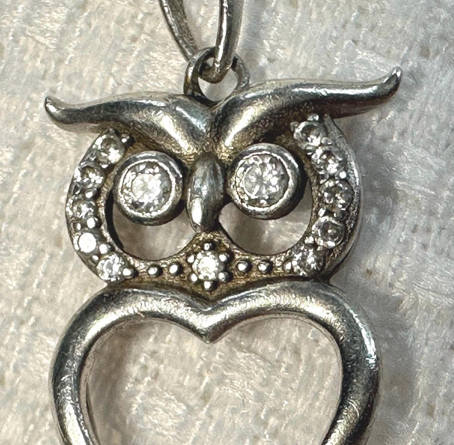 Sterling Silver Owl Faceted Stone Pendant Necklace 18 Inch 46 cm