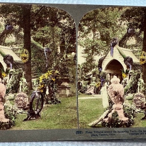 Floral Tributes at Receiving Vault President McKinley Canton, Ohio Stereoscopic View Card, Underwood & Underwood Hand Colored Print (C) 1901