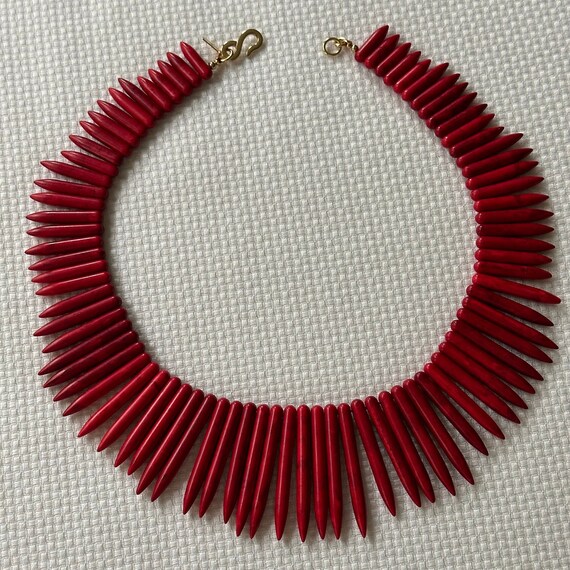KJL Red Faux Coral Stick/Spike Collar Necklace - … - image 2