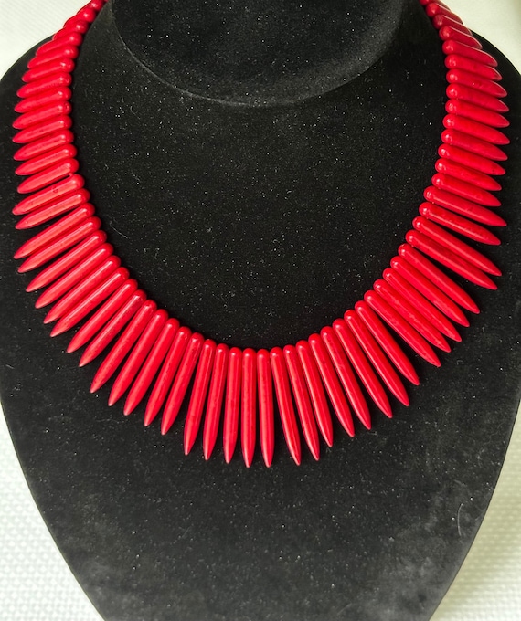 KJL Red Faux Coral Stick/Spike Collar Necklace - … - image 1