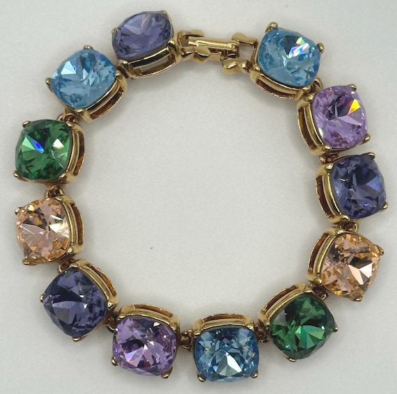 Kenneth Jay Lane KJL Jewel Tone Pastel Crystal Li… - image 1
