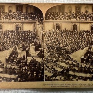Elogio ao Presidente McKinley Cartão de Visão Estereoscópica, Underwood & Underwood Impressão em Gelatina-Prata Copyright 1902