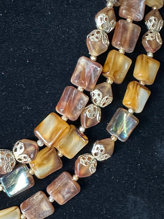 Faux Tortoise Shell Triple Strand Necklace - image 3