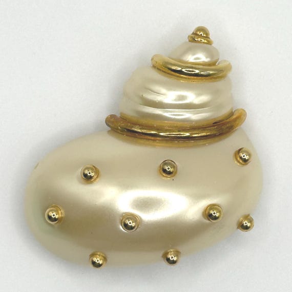 KJL Kenneth Jay Lane White Seashell Statement Bro… - image 2
