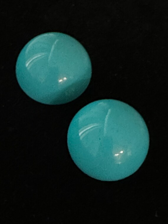 Turquoise Blue Cabochon Vintage Clip On Earrings - image 1