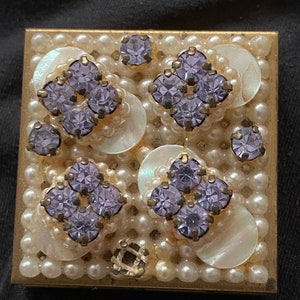 Vintage Wiesner Purple Rhinestone and Faux Pearl Trinket Box