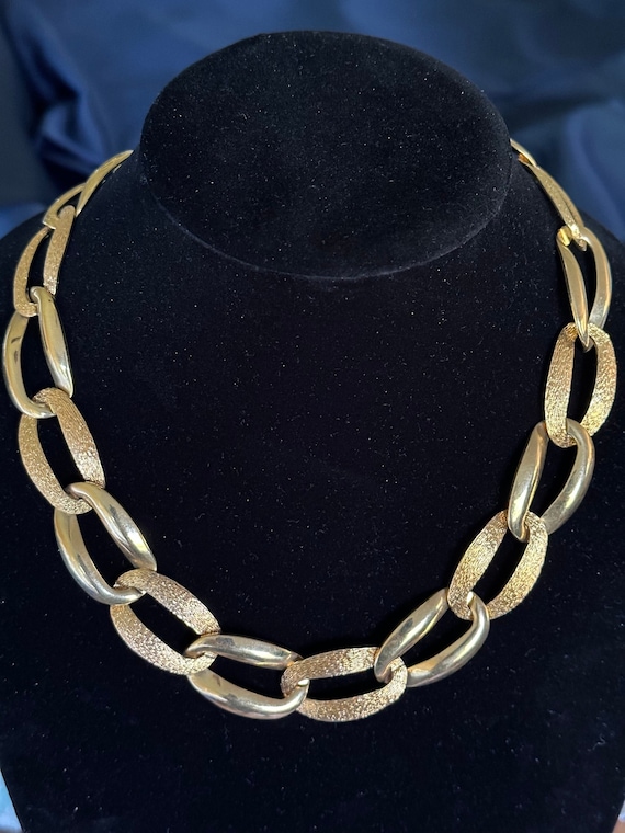 Napier Brushed and Smooth Gold Tone Link Necklace