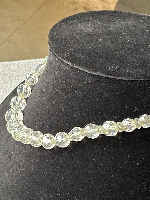 Vintage Art Deco Crystal Faceted Bead Necklace, Clear Graduated Beads, Newly Restrung 15.5