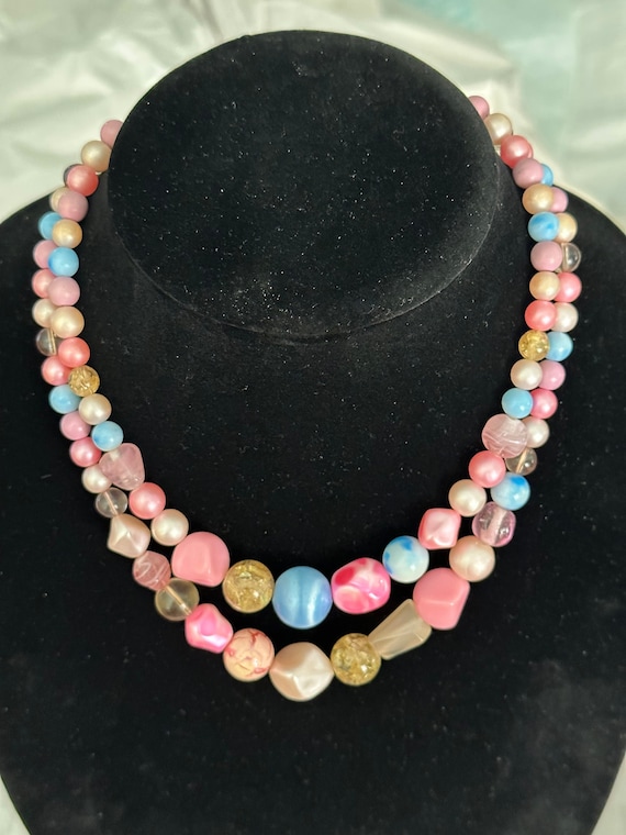 Multi Color Faux Pearl Double Strand Necklace