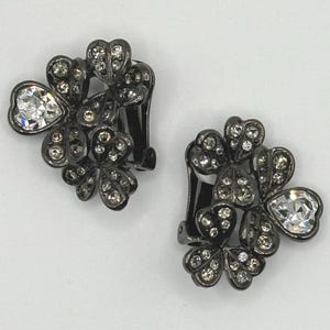ケネス ジェイ レーン KJL ディアマンテ ブラック クローバー ハート クリップオン イヤリング - ヴィンテージ - ラッキー シャムロック