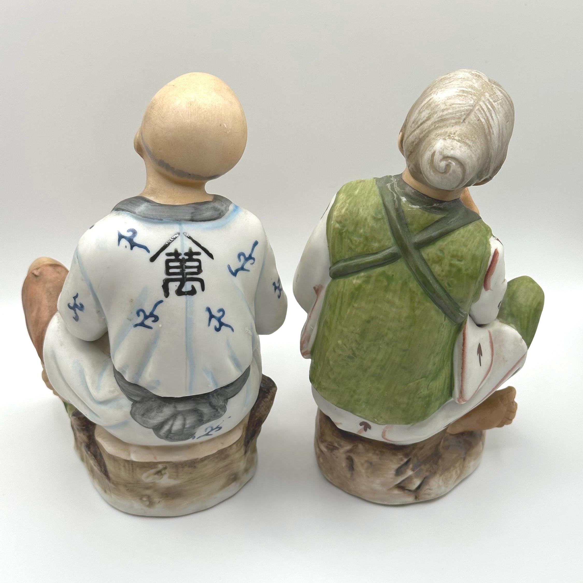 Homco 1431 Asian Man Asian Woman Porcelain Figurines Chinoiserie