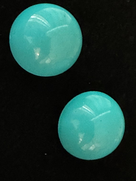 Turquoise Blue Cabochon Vintage Clip On Earrings - image 2
