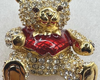 Estée Lauder 1998 Precious Bear Teddy Rojo Oro Cristal Swarovski Diamantes de Imitación Perfume Sólido Compacto