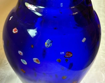 大型ムラーノガラス花瓶 ライトブルー マルチミルフィオリ 22 cm