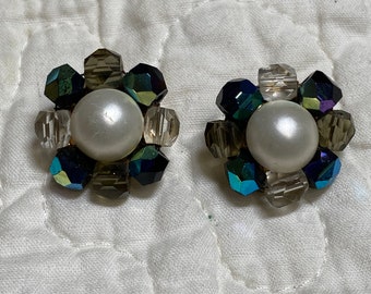 Faux Pearl Cabochon Vintage Clip On Earrings