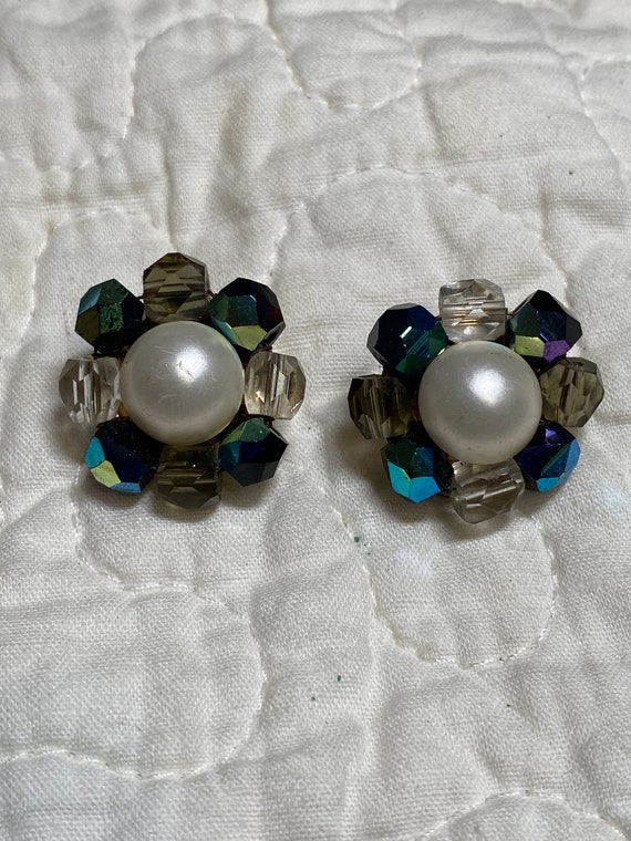 Faux Pearl Cabochon Vintage Clip On Earrings