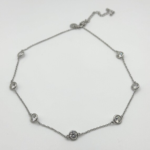 CZ by Kenneth Jay Lane Rhodium Plated Station Nec… - image 1